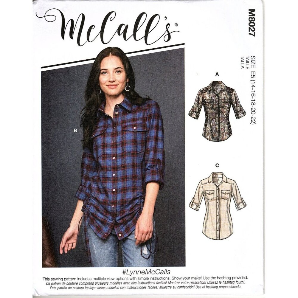 McCall's M8027 Misses 14 to 22 Button Front Tops UNCUT Sewing Pattern